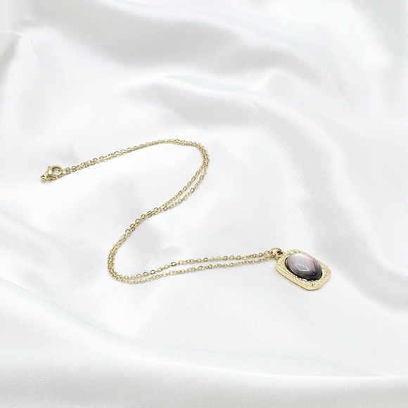 Aurora Borealis Stone Pendant Gold Necklace - Picture 4 of 5